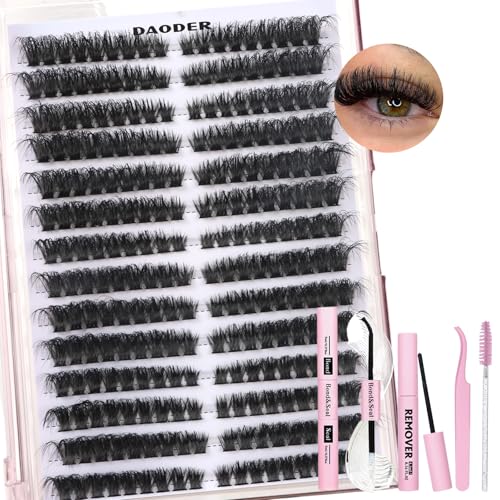 DAODER Fluff Lash Clusters Kit 80D Cat Eye Lash Extension Kit 8-16mm Wispy Eyelash Clusters Kit Volume Individual Lashes D Curl with Bond Seal Remover