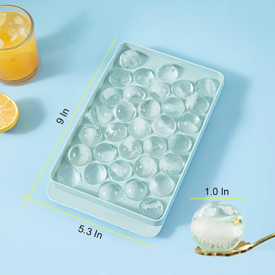 WIBIMEN Ice Cube Tray for Freezer with Lid, 1"x33 Round Ice Cube Mold, Small Circle Ice Cube Tray Making Sphere Ice Chilling Cocktail Tea Coffee (One Ice Tray)