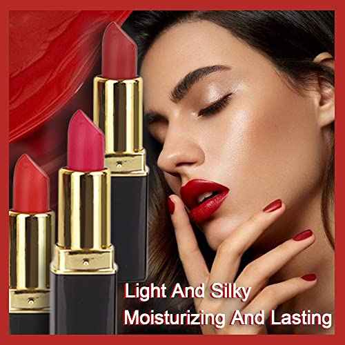 evpct 3Pcs Red Matte Lipstick Set for Older Women Long Lasting, Dark Light Bright Ruby Berry Red Matte Velvet Long Lasting Lipstick Waterproof Smudge Proof 24 Hours Original Lip Stick Stain Makeup Kit