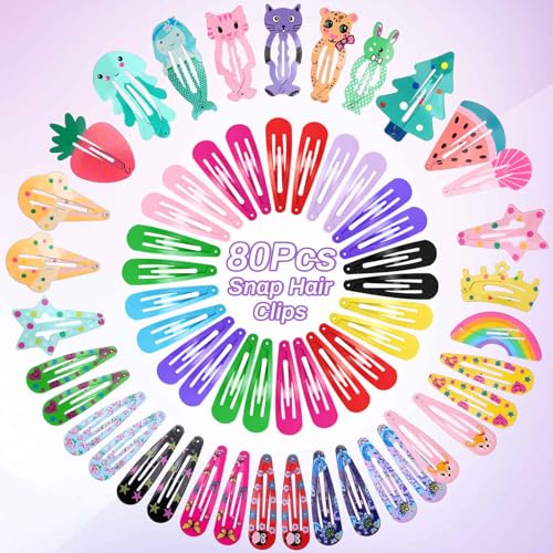 Anezus 80 Pcs Hair Clips for Girls Hair Barrettes Snap Non-Slip Metal Hair Clips for Girls Kids Teens Women