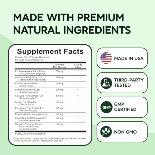 Evertide Lymphatic Drainage Supplements - 30-Day Support with Echinacea & Turmeric - Variation 1