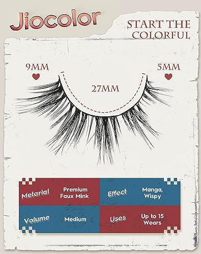 Jiocolor Natural Strip Lashes - Wispy Cat Eye False Eyelashes 12mm