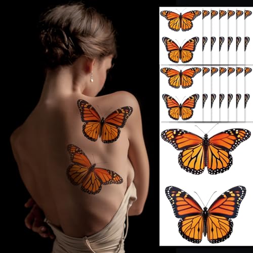 Monarch Butterfly Temporary Tattoos - 30 Large Stickers