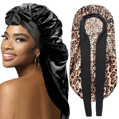Silk Bonnet for Black Women - Large Satin Sleep Cap 2Pcs