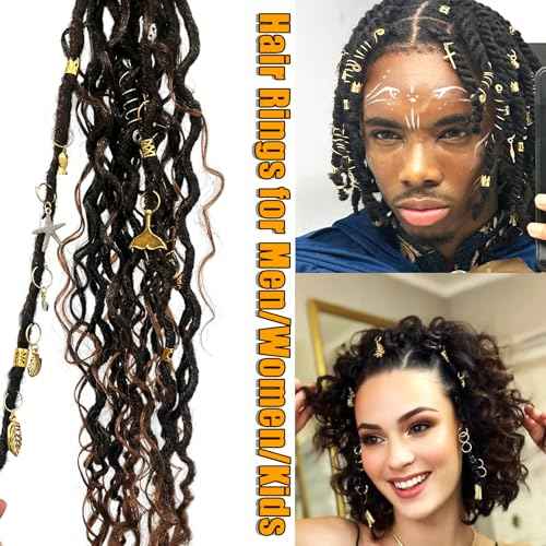 Coriario 292 Pcs Gold Silver Hair Jewelry for Braids Hair Charms Accessories Loc Jewelry Rings Cuffs Pendants Decorations for Women Men Braids Locs Dread