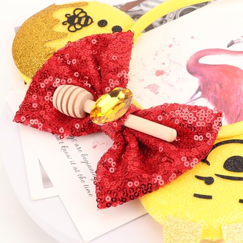 AQOKKA Minnie Mouse Ears Headbands with Bow - Style Q Cosplay Hair Accessories for Women, Birthday Party Decoration