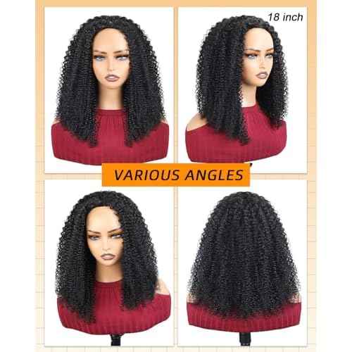 Kinky Curly Half Wig Human Hair 200% Density Wear And Go Glueless Wigs Human Hair Flexi-Fit Afro Curly 3 In 1 Half Wigs for Black Women Drawstring Seamless Flip Headband Wig 20 Inch