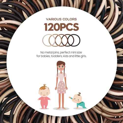120 Pcs Small Hair Ties for Thin Hair & Kids - 1 Inch, 2mm No-Damage Elastic Bands in, Natural