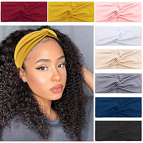 AKTVSHOW Boho Wide Twist Turban Headbands Non Slip - Soft Elastic Hair Accessories for Women's Short, Long, and African Hair Styles