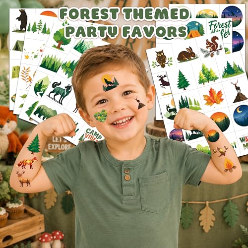 96 PCS Woodland Temporary Tattoos for Kids | Forest Animal Party Favors
