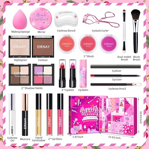 Makeup Advent Calendar 2025 Teen Girls Women Christmas Make Up 24 Days Advent Calendar, Christmas Holiday Festival Cosmetic Starter Makeup Set with 24 Beauty Boxes for Women Girls Teens