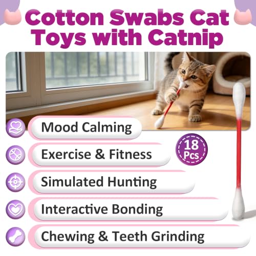 18 Pcs Catnip Cotton Swabs for Cats - Interactive Chew Toys