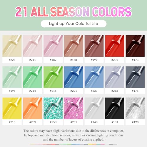 PHOENIXY Gel Nail Polish Set - 42Pcs Gel Nail Polish Kit with U V Light 21 All Season Colors Gel Nail Kit with Matte Gel Top Coat Nail Art Tools Nail Polish Set Gifts for Women