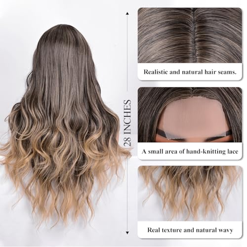 28 Inch Brown Blonde Highlight Body Wave Lace Front Wig