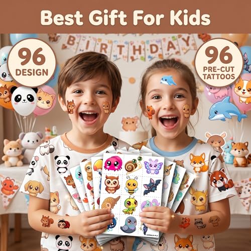 96 PCS Kawaii Animals Temporary Tattoos for Kids