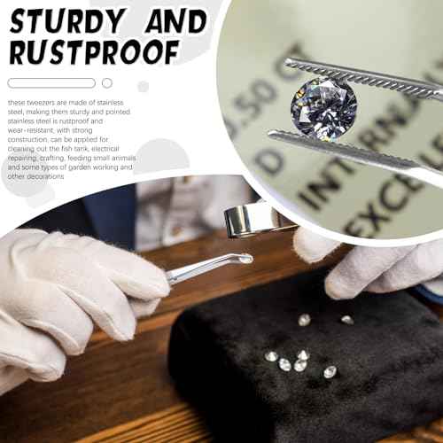 Honoson 48 Pcs Stainless Steel Tweezers for Crafting with Curved Serrated Tip Multipurpose Forceps Sewing Machine Tweezers Bulk (Silver)