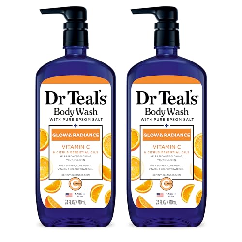 Dr Teal's Body Wash with Pure Epsom Salt, Relax & Relief & Body Wash with Pure Epsom Salt, Glow & Radiance with Vitamin C & Citrus Essential Oils, 24oz (Pack of 2) (Packaging May Vary)
