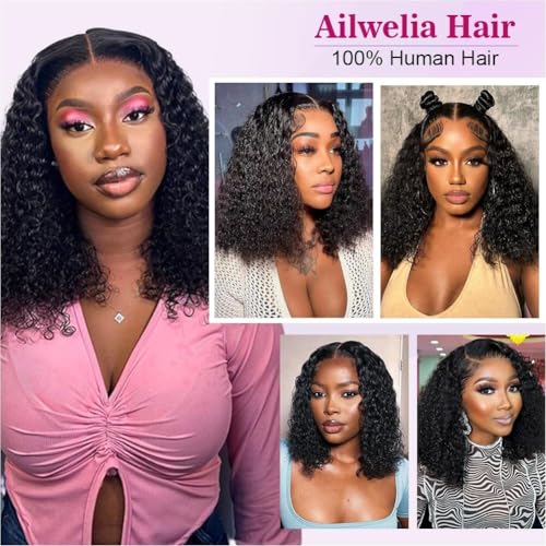Ailwelia 12 Inch Curly Bob Wig - 5x5 HD Lace Closure, 200% Density
