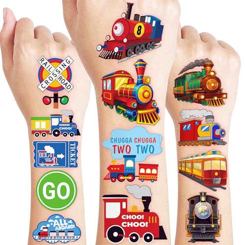 Train Temporary Tattoos for Kids - 96 PCS, 8 Sheets