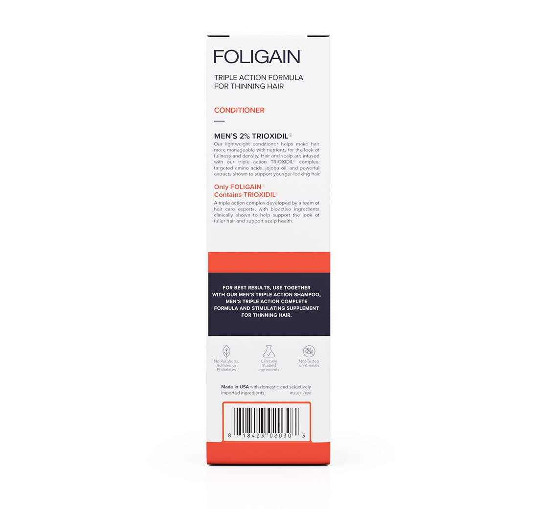 Foligain Triple Action Conditioner For Thinning Hair, Volumizing Conditioner for Men, 8 Fl. Oz.