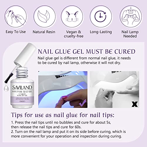 SAVILAND Gel Nail Glue 2pcs 15ML with 2 Basic Colors Nail Extension Kit Clear Nude Nail Strengthen Gel