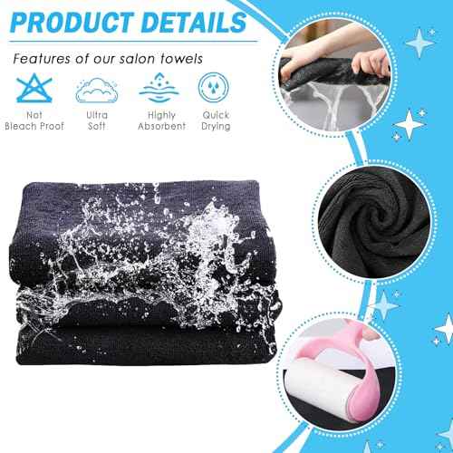 6 Pack Black Salon Towels, Super Soft and Absorbent Microfiber Hair Towel for Salon, Bath, Spa, Pool and Home, 27 inch X 16 inch, Black