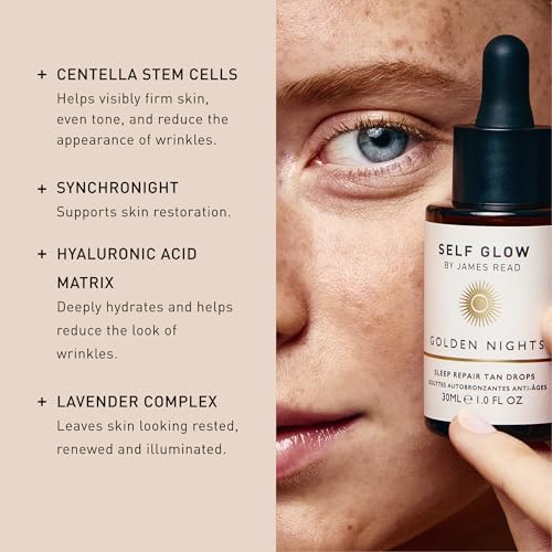 Self Glow by James Read - Golden Nights Sleep Repair Tan Drops | Hydrate, Rejuvenate, Moisturize with Hyaluronic Acid | Overnight, Buildable, Natural (30 mL | 1 fl oz)