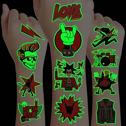 96 Glow-in-Dark Rock Temporary Tattoos for Kids
