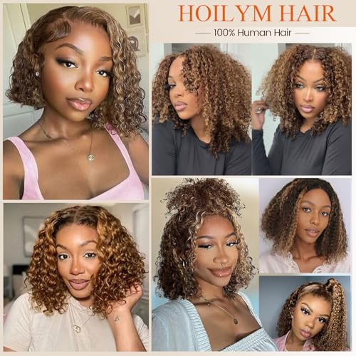 12 Inch Honey Blonde Ombre Deep Wave Bob Wig - Human Hair, 180 Density, Lace Front