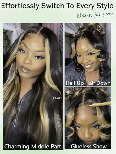 KLAIYI Glueless Ombre Blonde Loose Wave Wig 24" - Curtain Bang