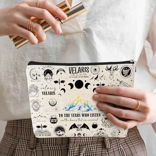 ACOTAR Gifts Makeup Bag - Reusable Organizer Bags Fantasy Birthday Gift for Girls Women Bookish Friend Novel Lover Fan Merch Cosmetic Pouch With Zipper Goth Night Moon Star Starry Print Case