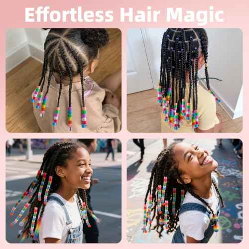 150Pcs 10mm Small Silicone Beads for Hair Braids, Soft Jellyish Pony Hair Beads with 5mm Hole + 50 Rubber Bands and 1 Beader for Braiding, DIY Bracelets Necklaces Crafts (Multicolors)