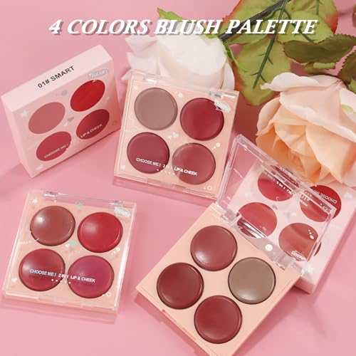 4-Color Cream Blush Palette - Matte & Long-Lasting Cheek