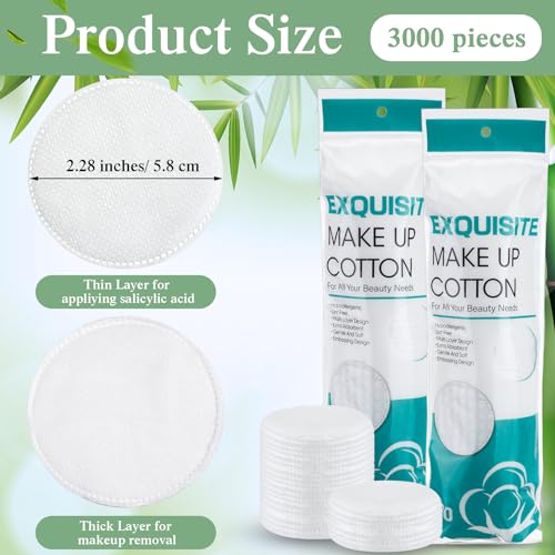 Maxcheck Bulk Cotton Rounds 3000 Count - 3-Layer Makeup Remover Pads