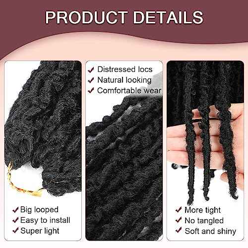 24 inch Butterfly Locs Crochet Hair Pre Looped Distressed Faux Locs Crochet Hair for Black Women 6 Packs Butterfly Soft Locs Natural Hair Extension(24inch,1B)