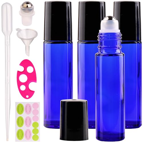 Inice 4 Pack Essential Oil Roller Bottles 10ml – Cobalt Blue Glass with Stainless Steel Roll-On (Variation: 4 PACK Cobalt Blue Roller Bottles)