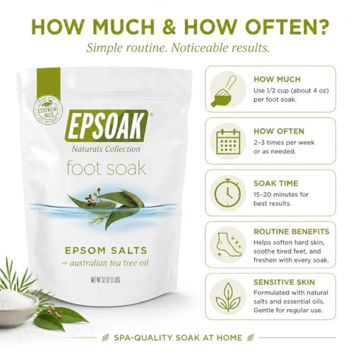 Epsoak 32oz Tea Tree Foot Soak with Epsom & Dead Sea Salts - USA Made