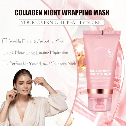 Collagen Night Wrapping Mask (2.54 fl oz), Peel-off Night Mask With Applicator, Deeply Nourish &Moisturize & Firm Skin,Natural Ingredients Gentle On Skin
