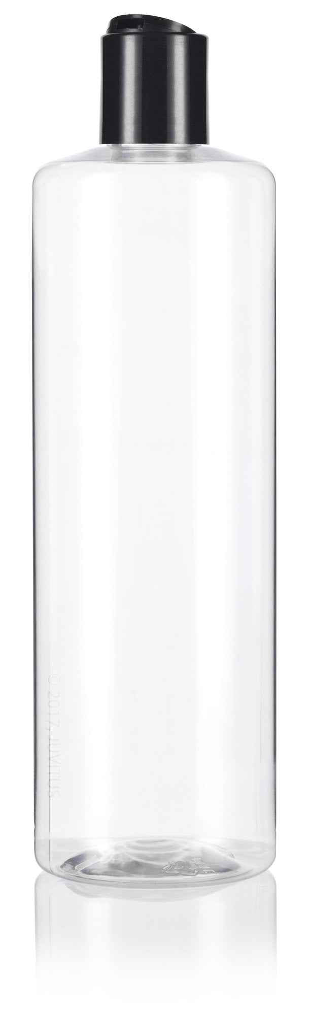 JUVITUS (12 pack) 16 oz Clear Cylinder PET Plastic Bottles with Disc Cap Lid