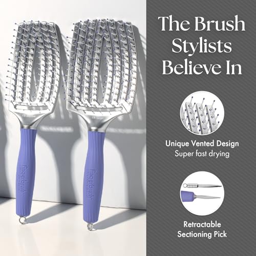 Olivia Garden Fingerbrush Curved and Vented Paddle Brush for Blow Drying - Ideal for Styling and Detangling All Hair Types - Scalp Massager Brush
