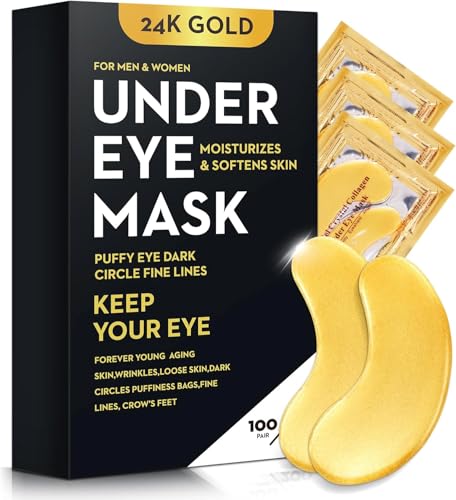 200Pcs/100 Pair Under Eye Patches Gold for Dark Circles, Puffy Eyes, and Wrinkles, 24K Gold Eye Mask for Face, Eye Cream for Men and Women