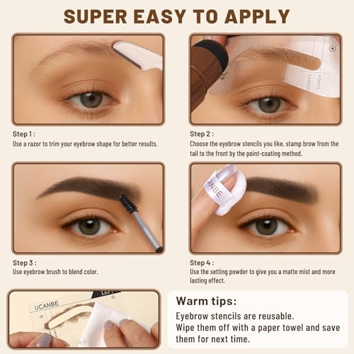 UCANBE Eyebrow Stamp Kit with 20 Stencils & Pomade