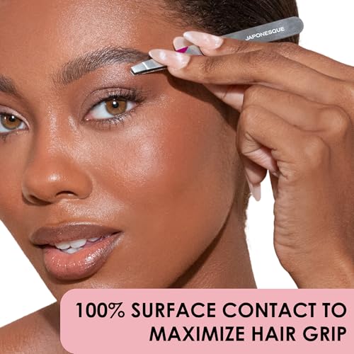Japonesque Smart Guide Slant Tweezers ? Precision Eyebrow Plucking Tool with Slant Tip, Stainless Steel Hair Removal