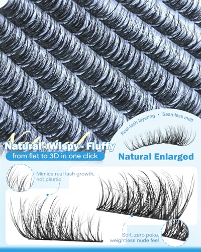 Wtvane Short Fluffy Eyelash Clusters 10-16 mm Natural Wispy Look - Variation C