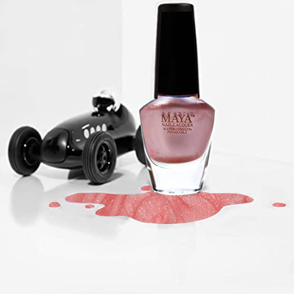 MAYA Cosmetics Halal Breathable Quick Dry Nail Polish, Vegan and Cruelty Free, Oxygen & Water Permeable Nail Lacquer, Non Toxic Gentle On Nails, Petallic Tea Pink