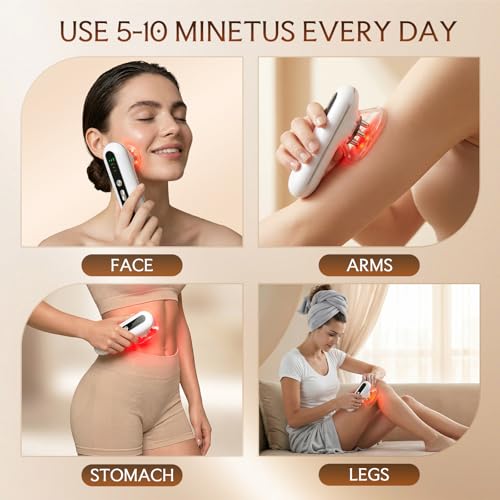 Body Massager for Skin Appearance Care ? Red Light, Heat & Vibration Beauty Device for Legs, Arms, Belly & Thighs, Cordless Rechargeable Home Use