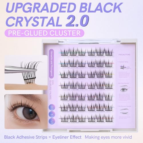 Self Adhesive Lash Clusters DIY Eyelash Extensions C Curl Natural 42Pcs Pre-Glued Cluster Lashes 11-13MM No Glue Individual Lashes Self Application at Home(Idol)