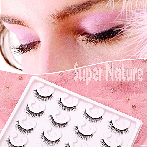 6D Wispy Short Lashes 10 Pairs - Natural Look, Reusable Fake Eyelashes