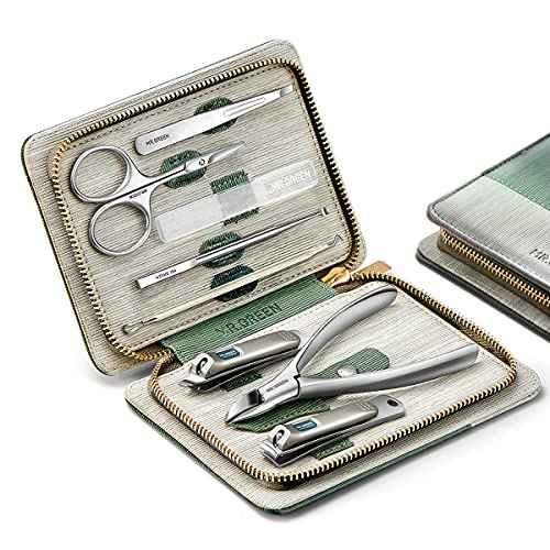 MR.GREEN Manicure Sets Pedicure Kits Stainless Steel Nail Clipper Personal Care Tools with PU Leather Case (Green)