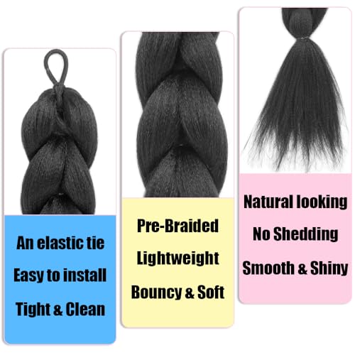 24 Inch Black Braided Ponytail Hair Extension with Tie